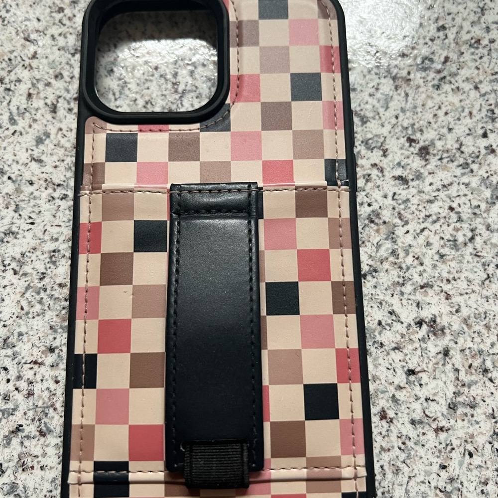 Plaid Phone Case with Stand - Black and Brown